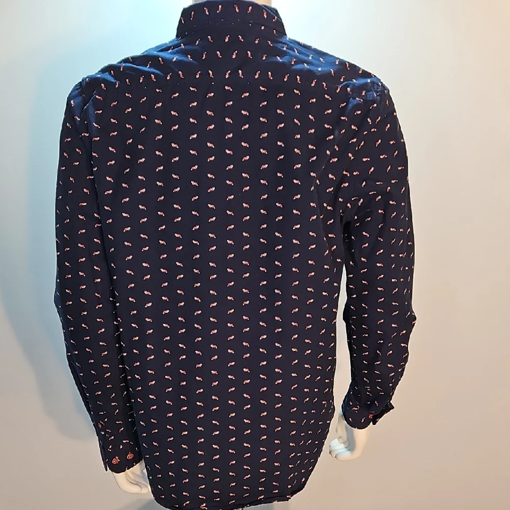 Denim & Flower Navy Blue Fox Print Slim Fit Button Down Shirt